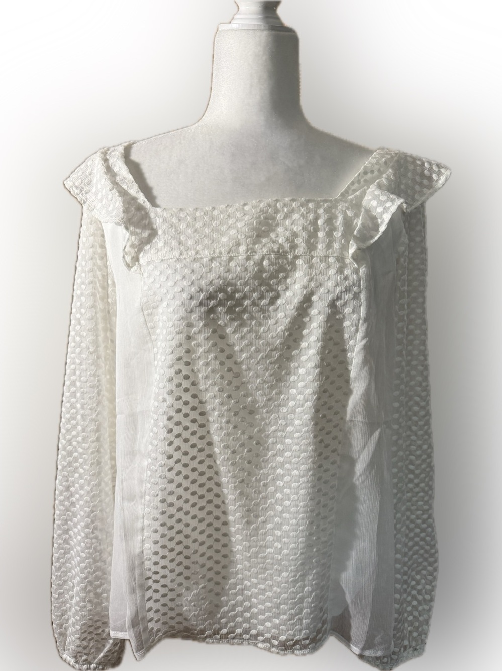 Banana Republic White Square-Neck Swiss Dot Peasant Blouse